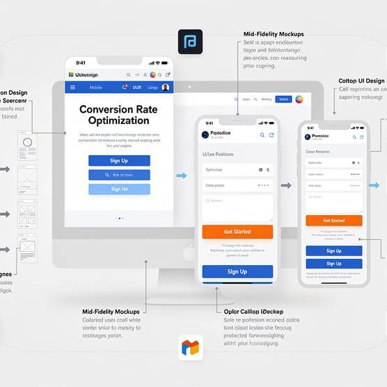 UI UX design improvements for conversion rate optimization including call-to-action buttons and form optimization