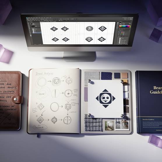 Modern agency logo design process five-step workflow including discovery concept development refinement finalization and brand guidelines