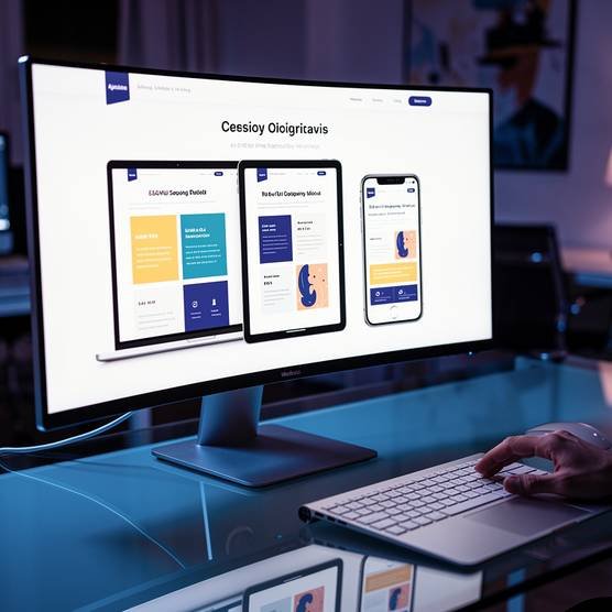 Modern digital agency workspace showcasing responsive web design on multiple devices